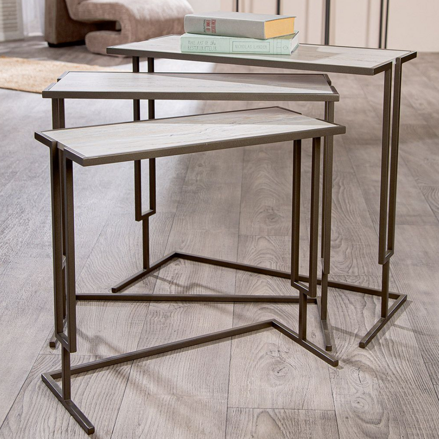 Marbled metal side table set