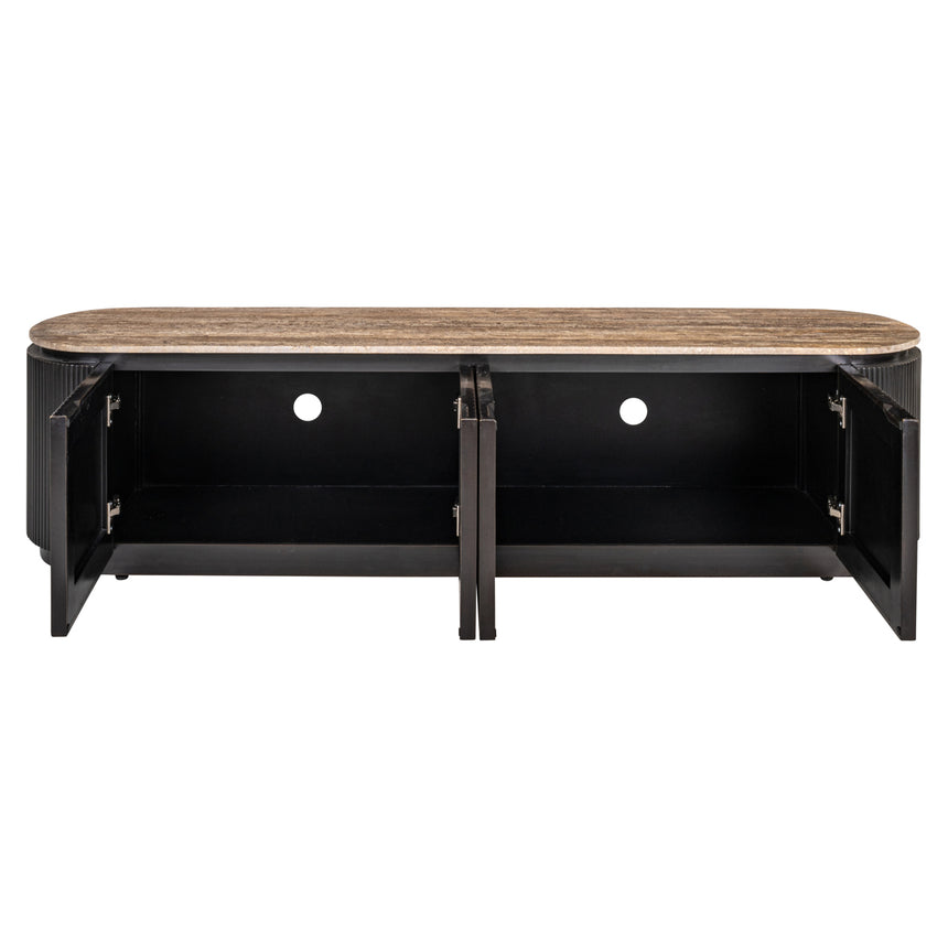 Russo TV szekrény – Travertin mészkő fedlappal és sárgaréz részletekkel