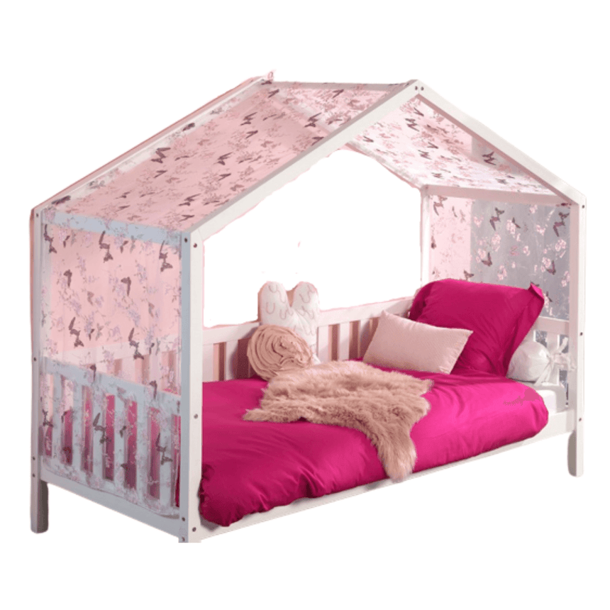 Dallas wooden house children's bed, 90x200 with fabric
