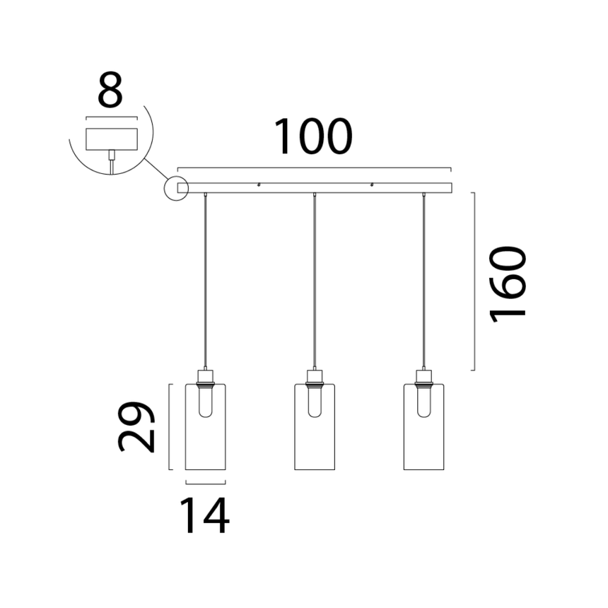 Ortona üveg függőlámpa fekete foglalattal
