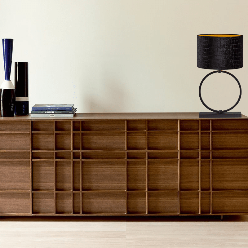 Devon szövet asztali lámpa fekete vázzal 67