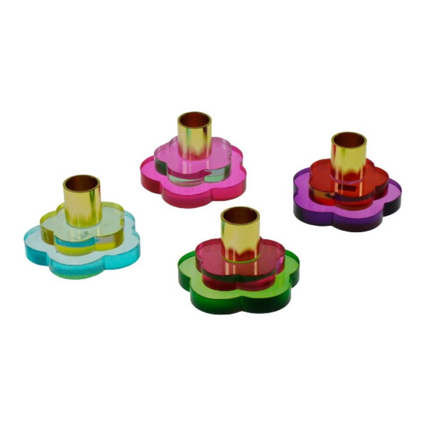 Flower glass candle holder set
