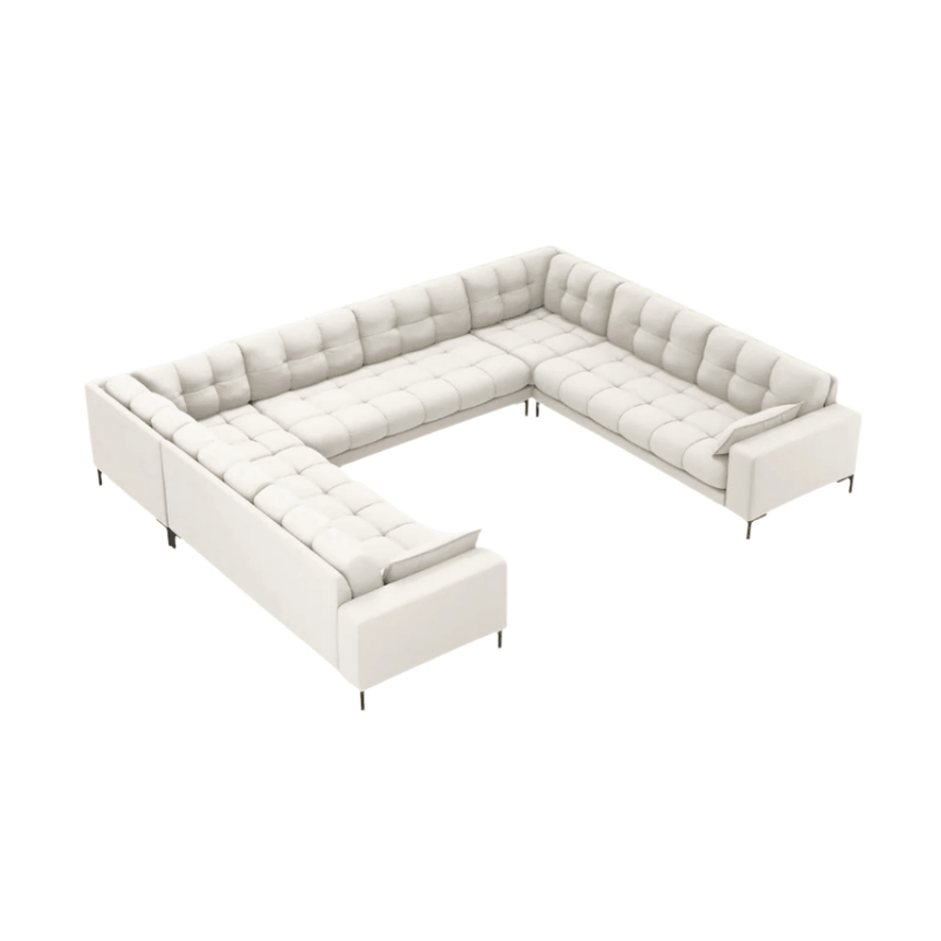 Mamaia U-shaped fabric sofa with black legs 337x256