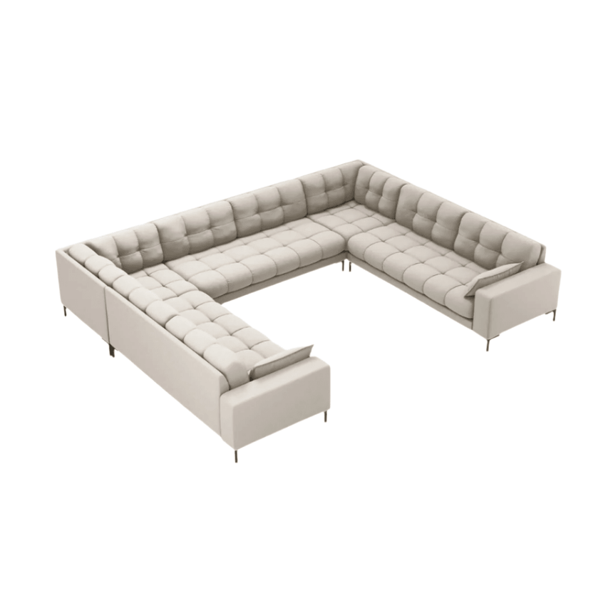 Mamaia U-shaped fabric sofa with black legs 337x256