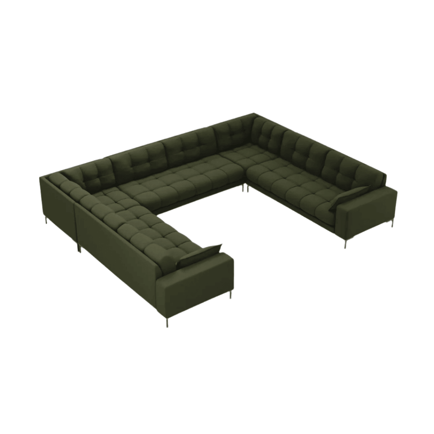 Mamaia U-shaped fabric sofa with black legs 337x256