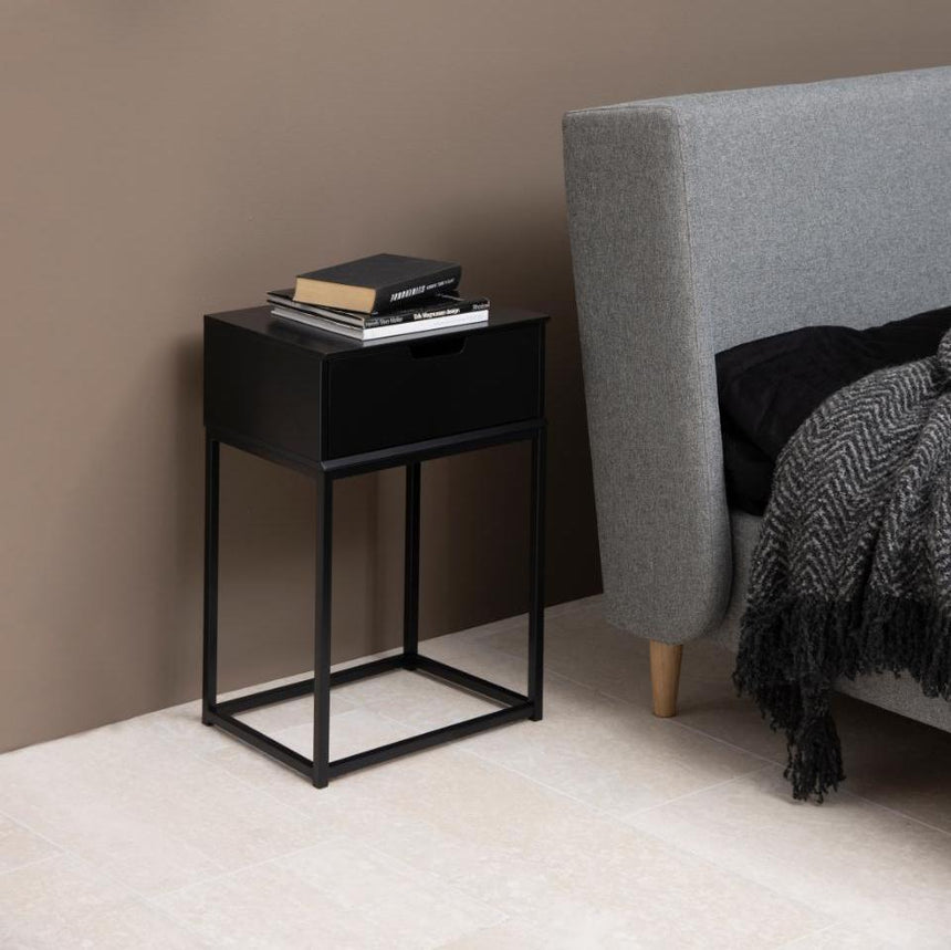 Mitra wooden bedside table with metal legs