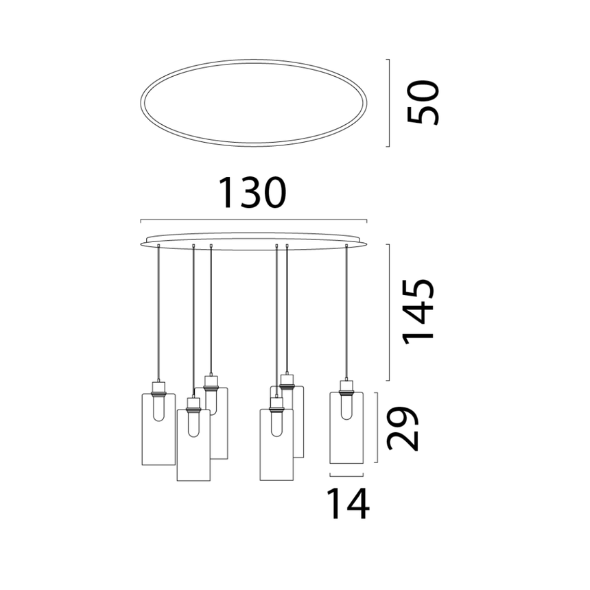 Ortona üveg függőlámpa fekete foglalattal