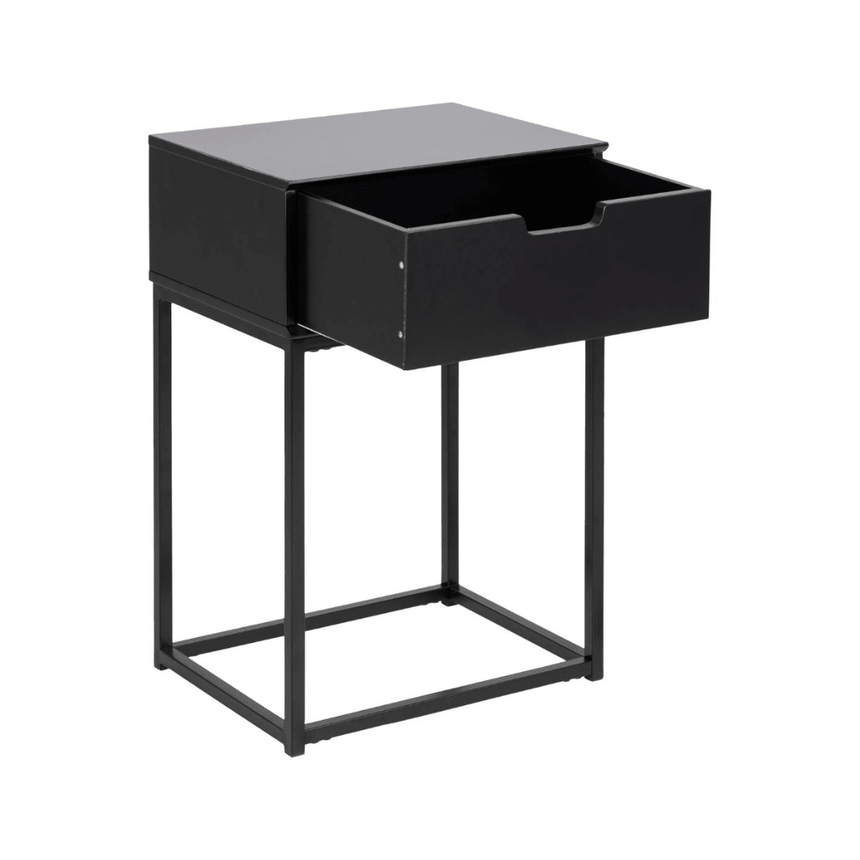 Mitra wooden bedside table with metal legs