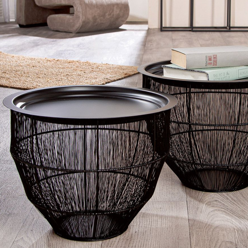 Black metal storage table set