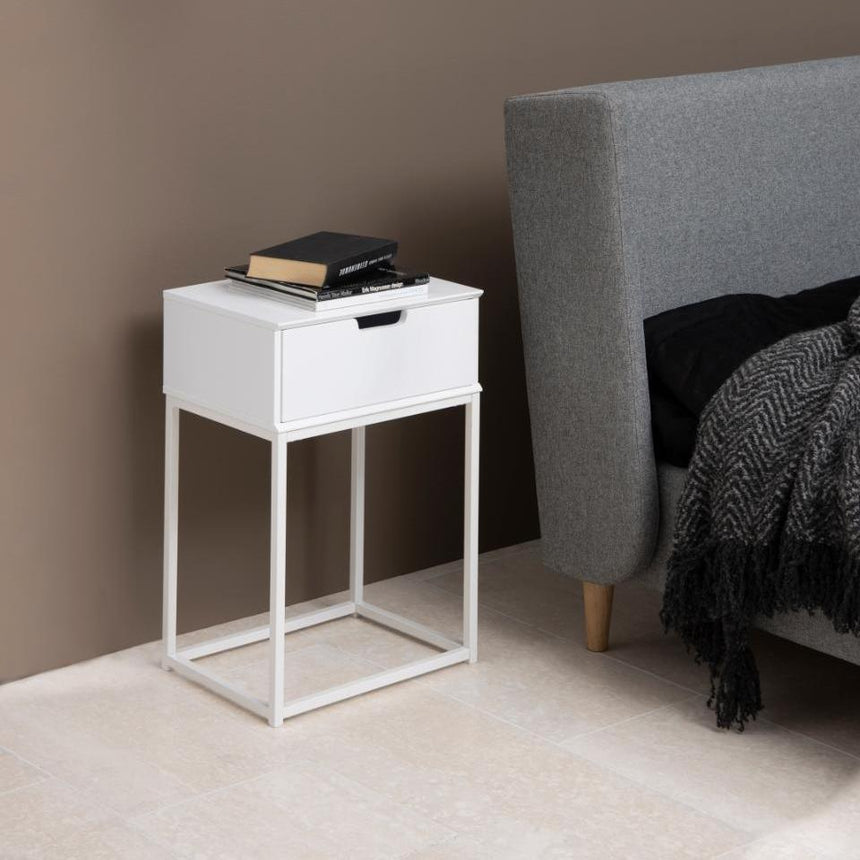 Mitra wooden bedside table with metal legs