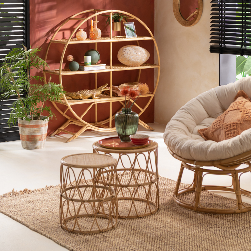 Wave rattan side table set