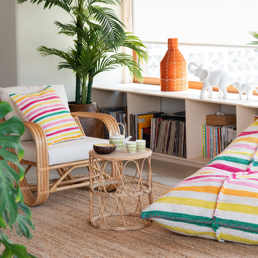 Wave rattan side table set