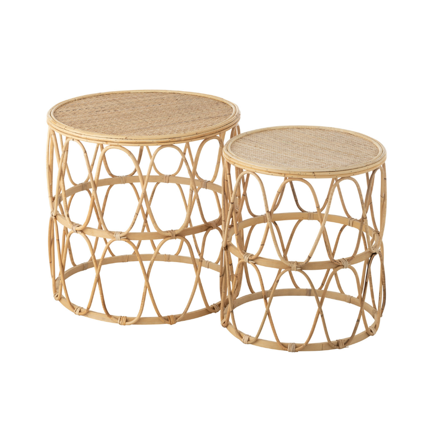 Wave rattan side table set