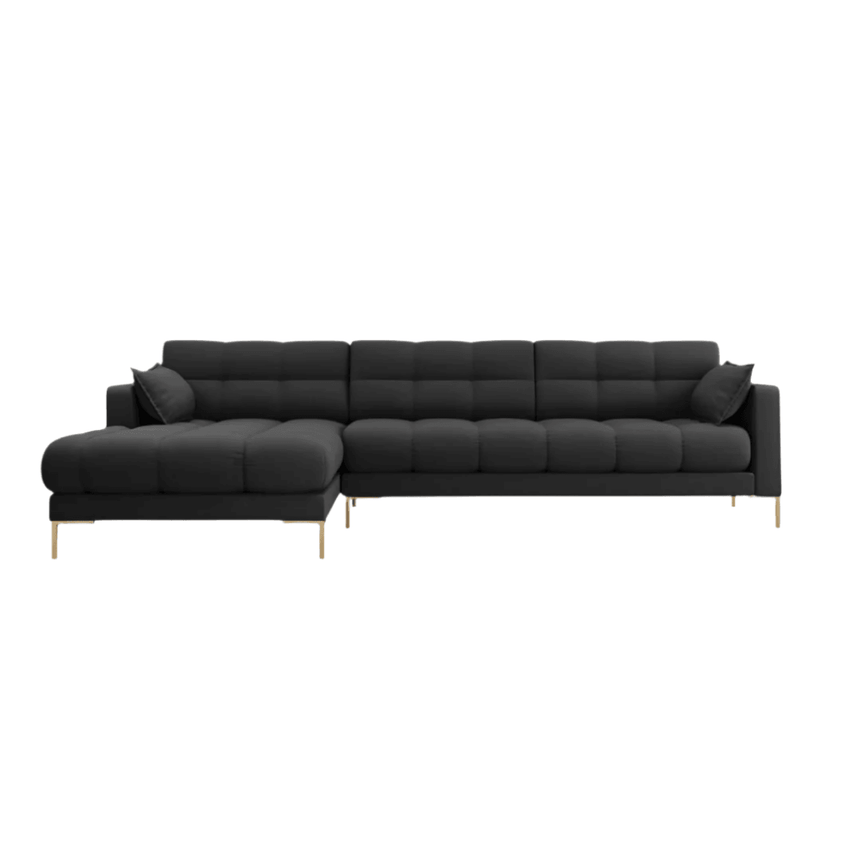 Mamaia balos szövet sarokkanapé arany lábbal