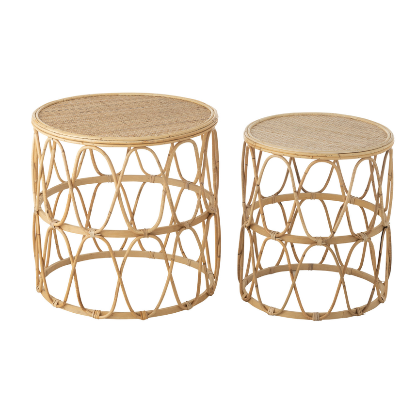 Wave rattan side table set