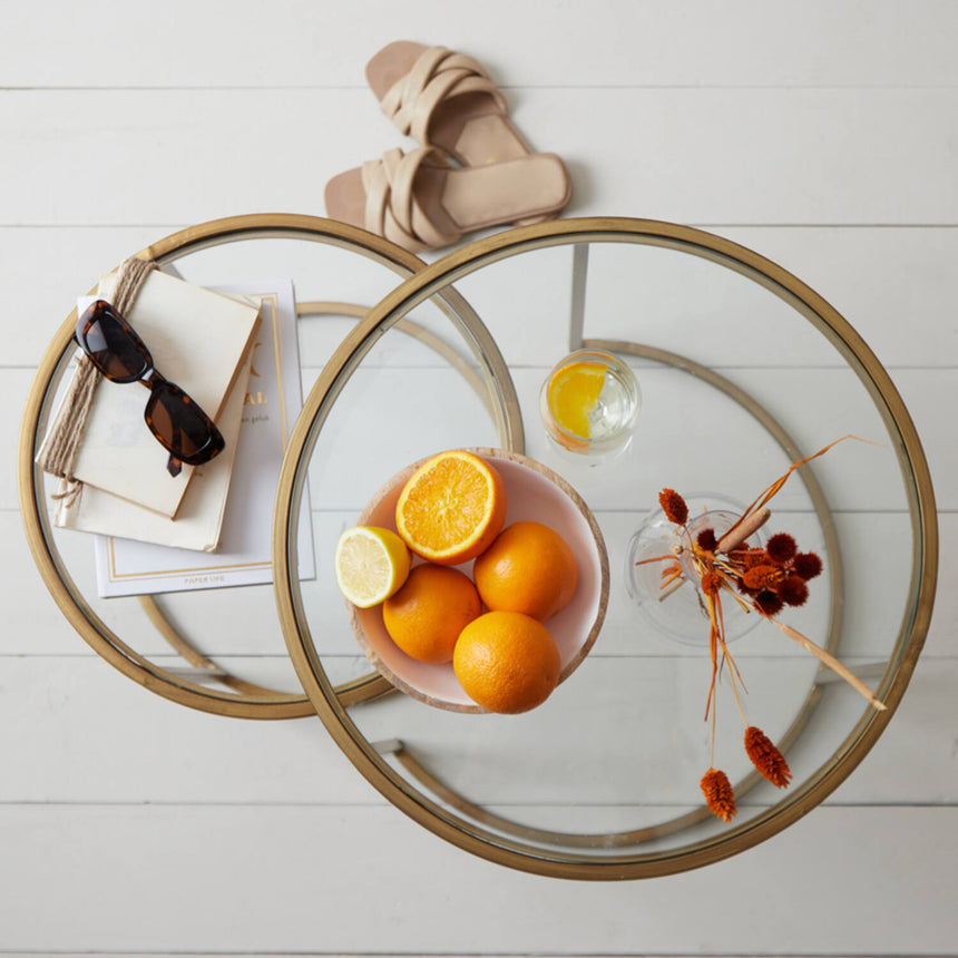 Duarte üveg lerakóasztal szettben arany lábbal