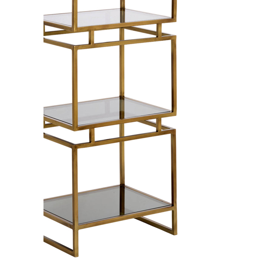 Lucambo 5 polcos üvegvitrin – Antik bronz és füstüveg