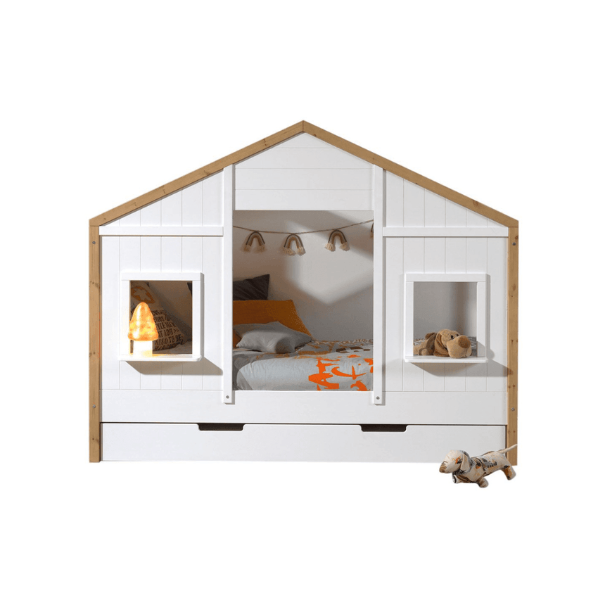 Babs 90 wooden house children's bed, 90x200 with bed linen holder