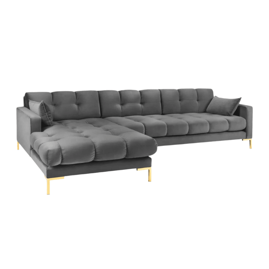 Mamaia balos bársony sarokkanapé arany lábbal