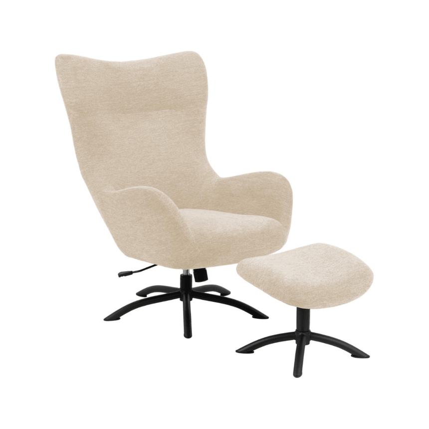 Talgarth fabric swivel chair with footrest