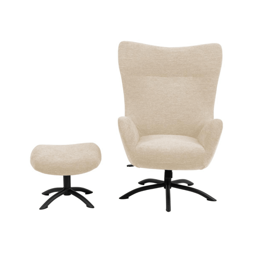 Talgarth fabric swivel chair with footrest