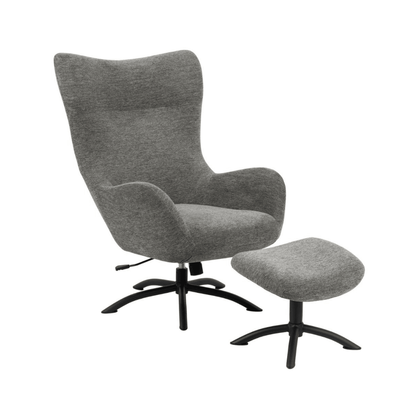 Talgarth fabric swivel chair with footrest