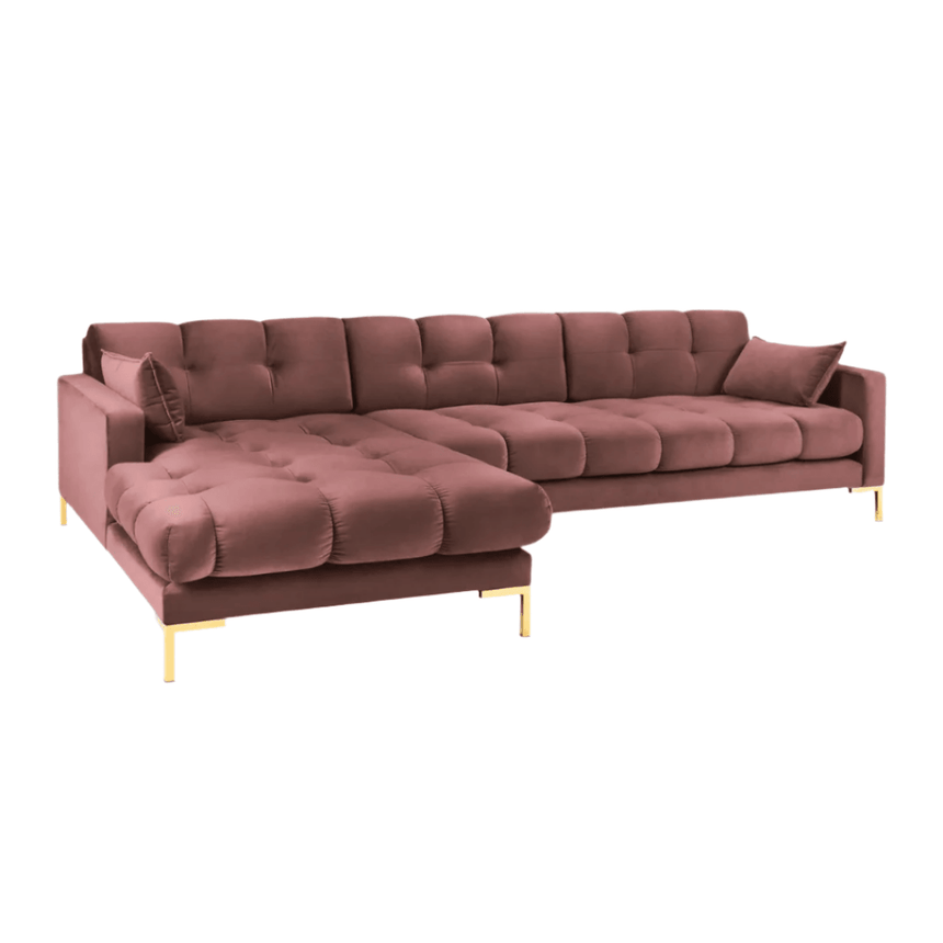 Mamaia balos bársony sarokkanapé arany lábbal