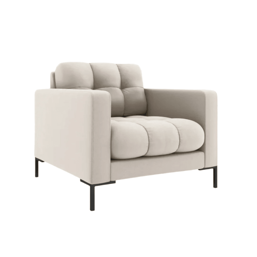 Mamaia fabric armchair with black legs