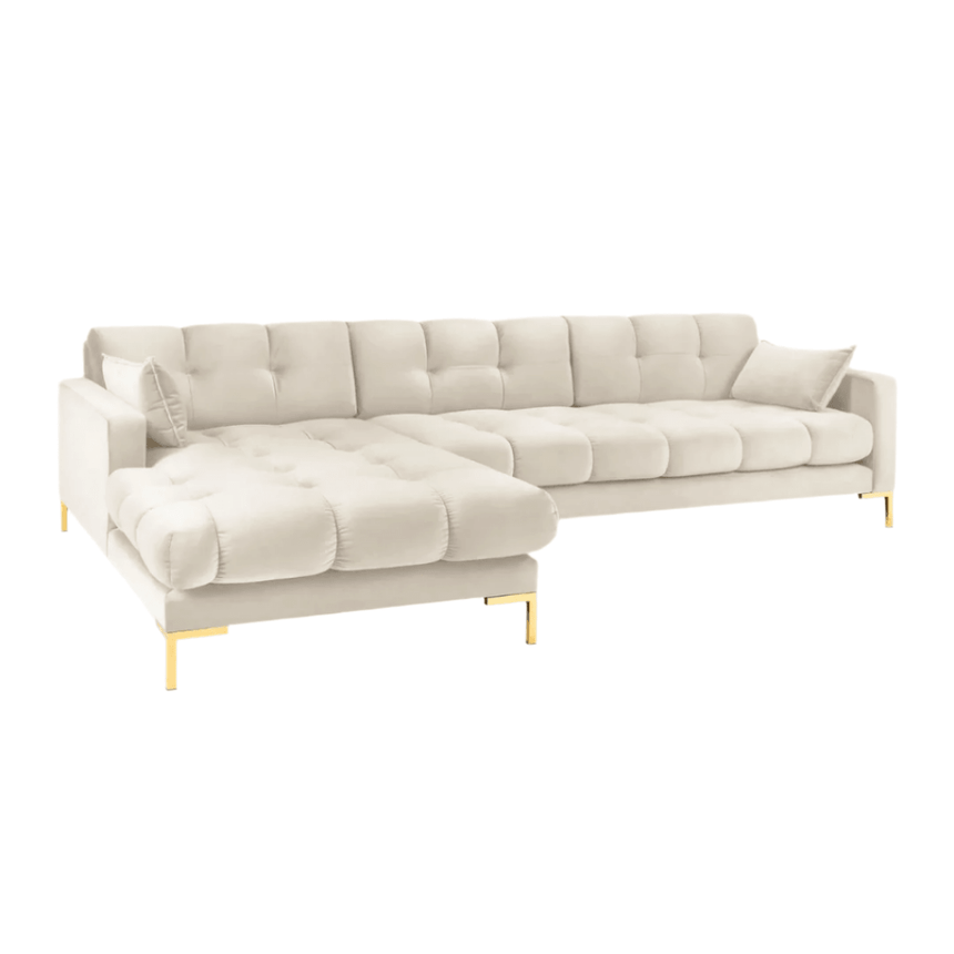 Mamaia balos bársony sarokkanapé arany lábbal