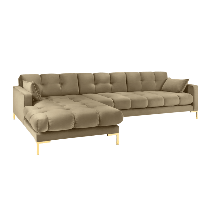 Mamaia balos bársony sarokkanapé arany lábbal