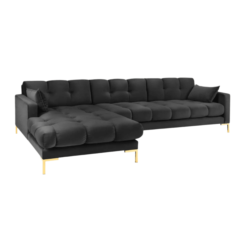 Mamaia balos bársony sarokkanapé arany lábbal