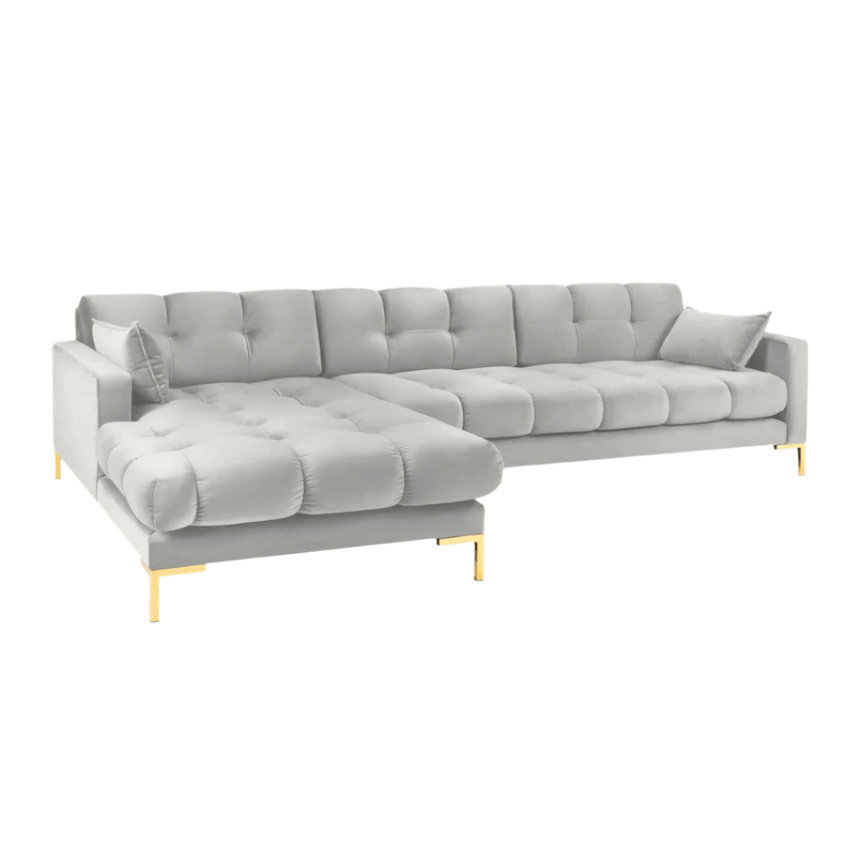 Mamaia balos bársony sarokkanapé arany lábbal