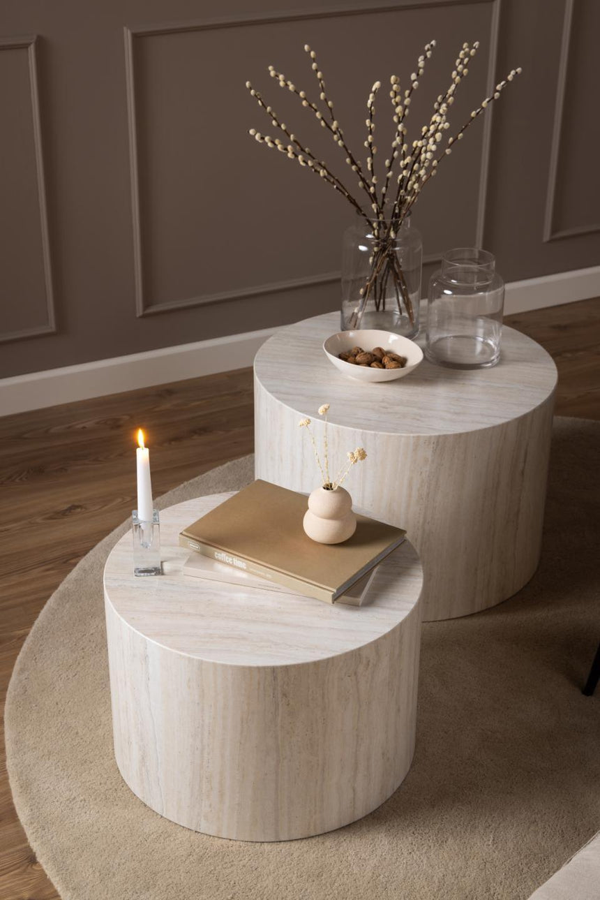 Dice limestone effect coffee table set Ø58