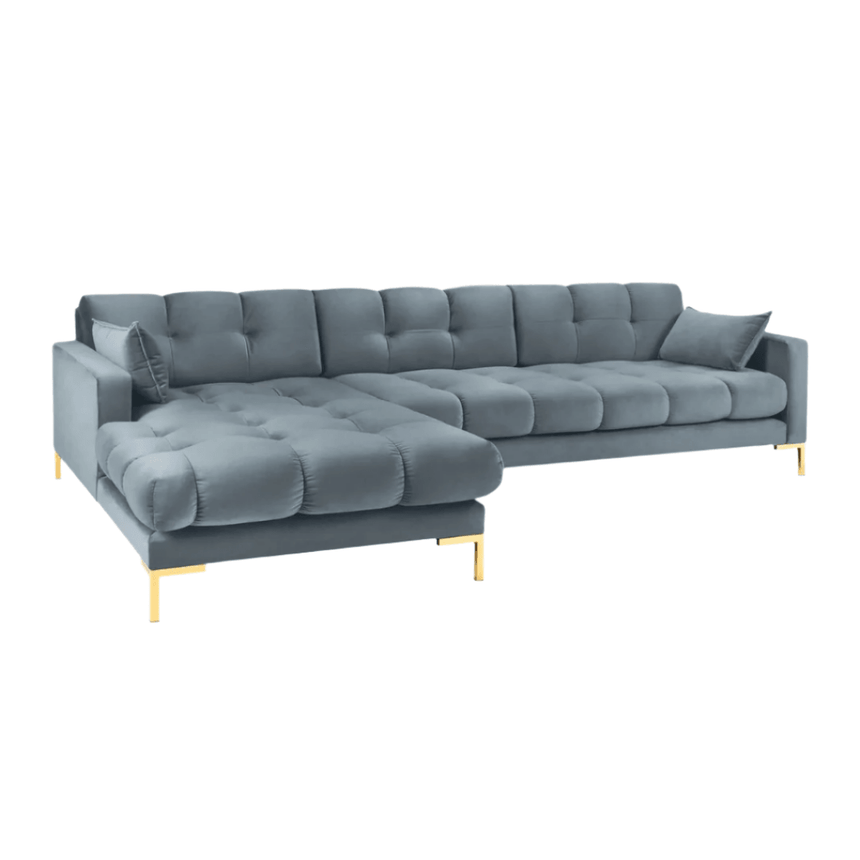 Mamaia balos bársony sarokkanapé arany lábbal