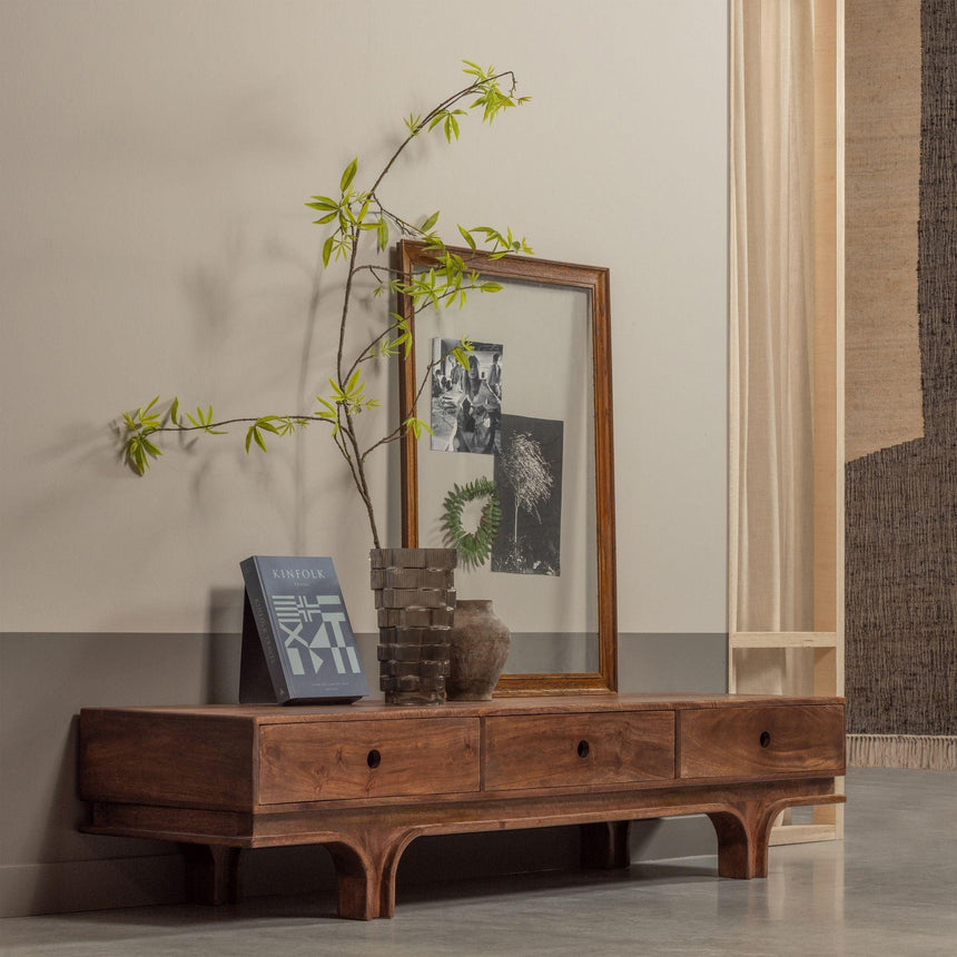 Staes 3 fiókos mangófa dió színű tv-állvány-5