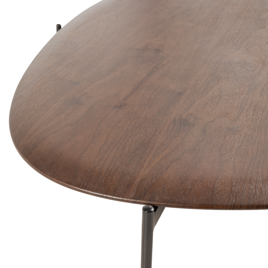 Kota dohányzóasztal – Meleg barna furnér, modern fém lábakkal