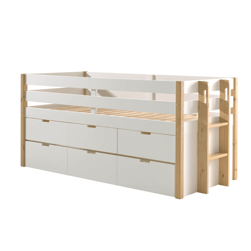 Margrit wooden raised children's bed, 90x200 with bed linen holder