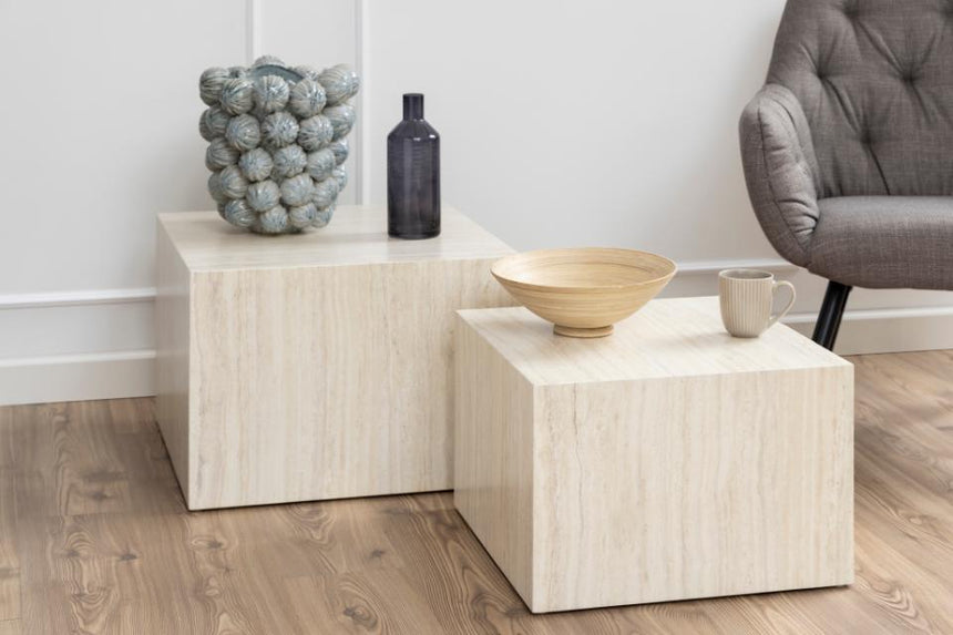 Dice limestone effect coffee table set 58x58