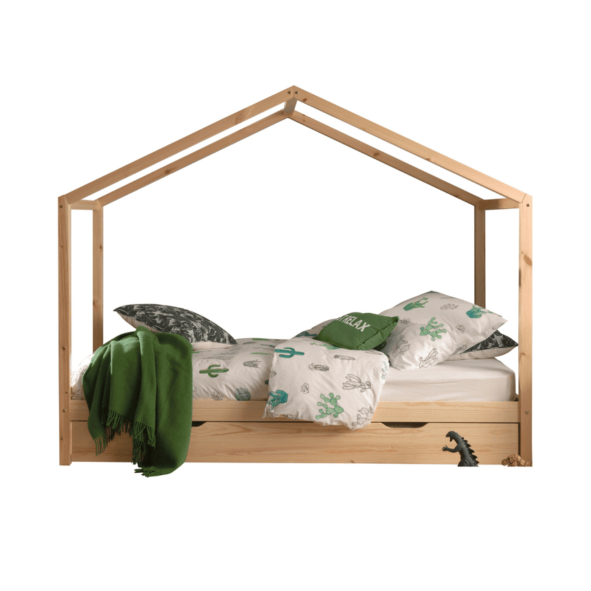 Dallas ZH90 wooden house children's bed, 90x200 with bed linen holder