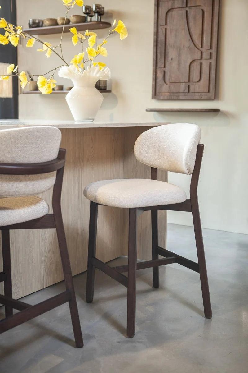 Mikky fabric bar stool with dark brown legs