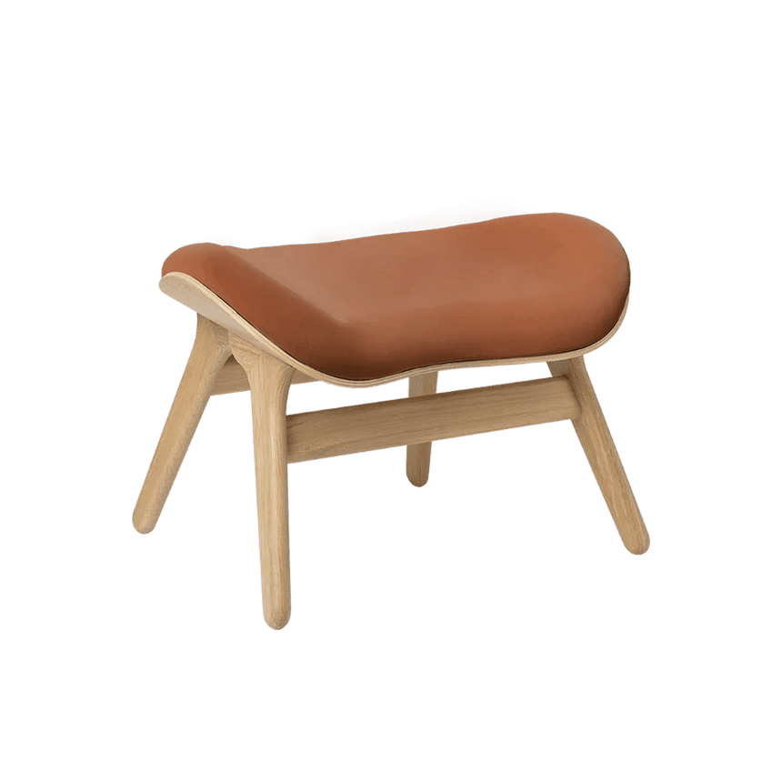 The Conversation Piece leather footstool with natural frame