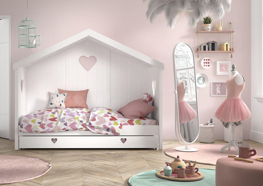 Amori wooden house children's bed 90x200 with bedding holder