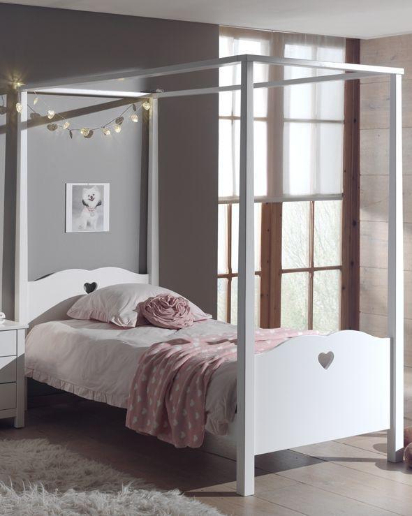 Amori four-poster wooden children's bed 90x200 with bed frame