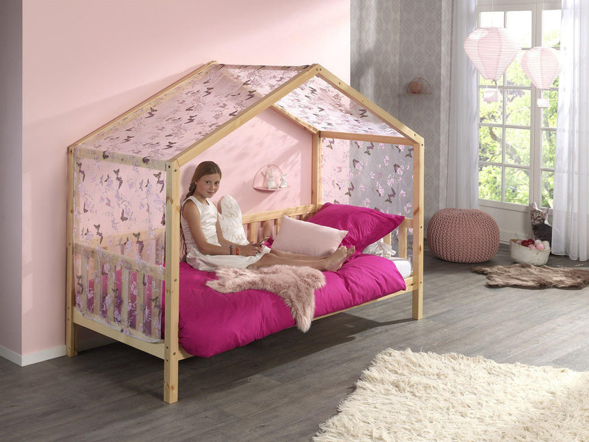 Dallas wooden house children's bed, 90x200 with fabric