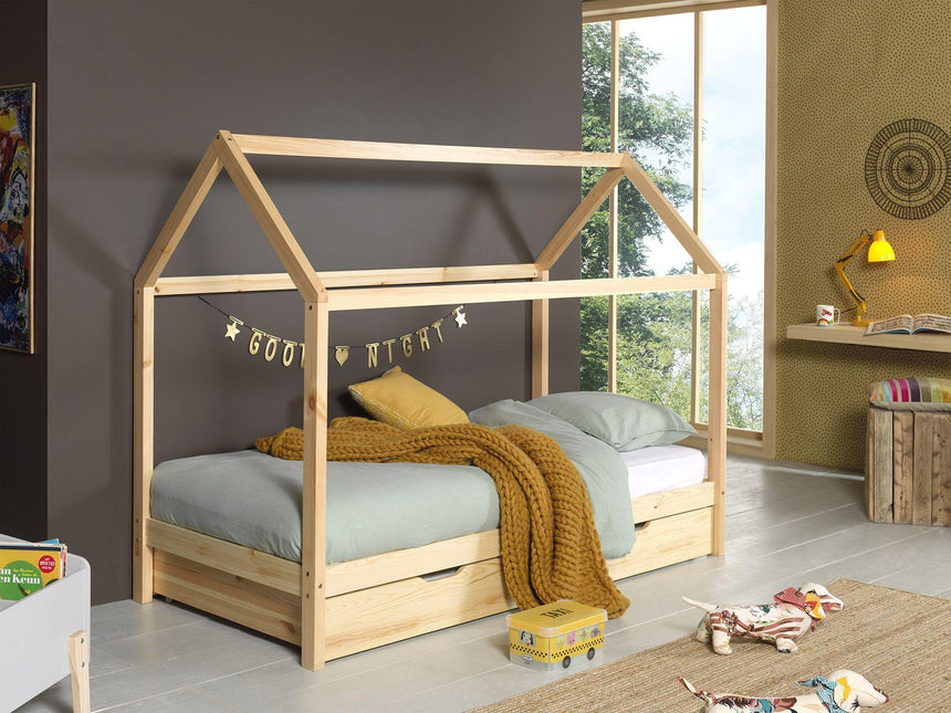 Dallas LP90 wooden house children's bed, 90x200 with bed linen holder