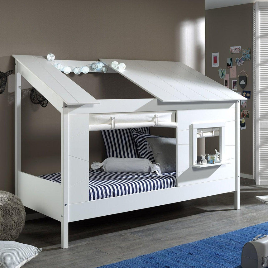 HB26 wooden house children's bed, 90x200 with fabric