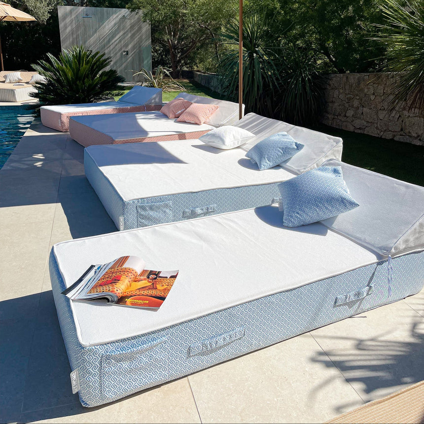 Patterned fabric 2-seater sun lounger