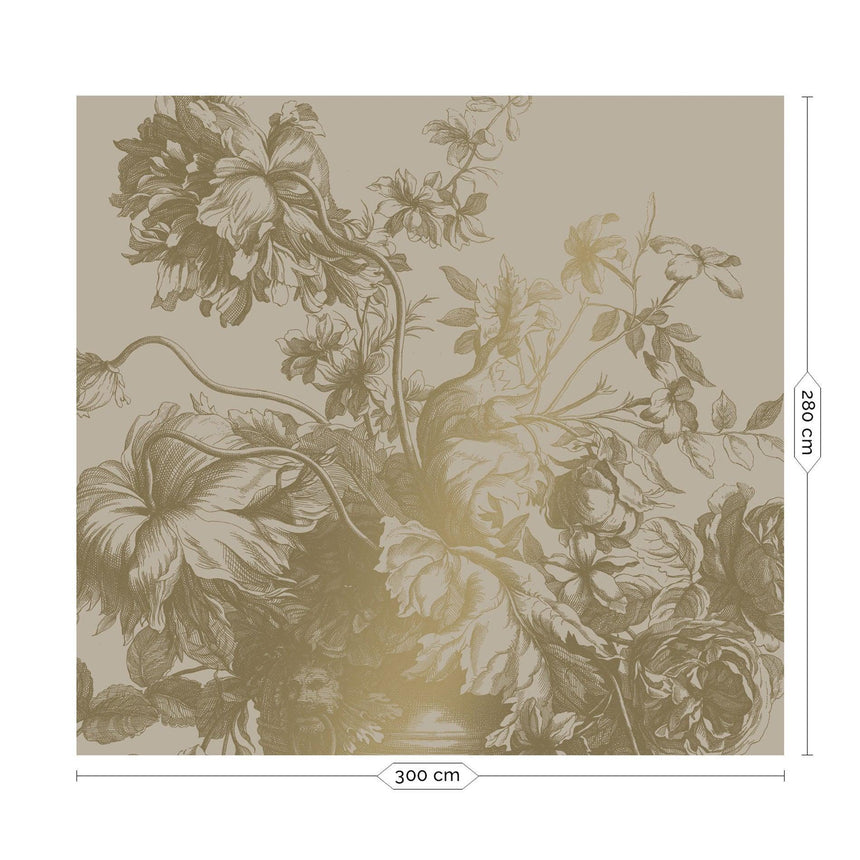 Gold metallic Engraved flowers szürke 6 panelos tapéta-0