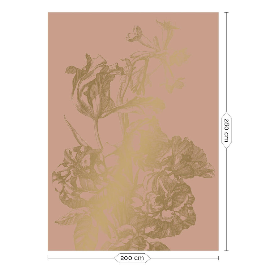 Gold metallic Engraved flowers nude 4 panelos tapéta-0