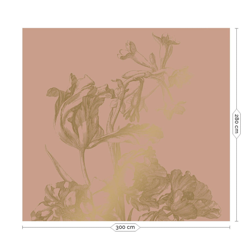 Gold metallic Engraved flowers nude 6 panelos tapéta-0